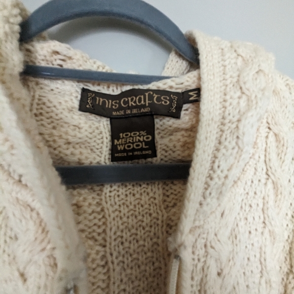 Inis Crafts Ireland Merino Wool Fisherman Zip Front Hooded Cardigan Swea… - Picture 4 of 12